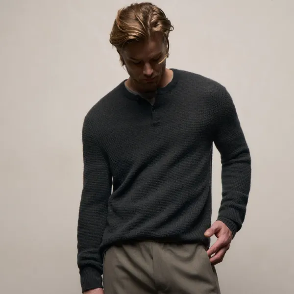 Soft Featherweight Cashmere Waffle Henley - Coal
