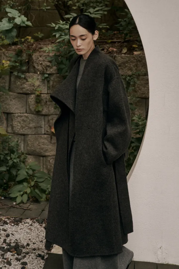 DRAPED SHAWL CASHMERE HANDMADE LONG COAT_CHARCOAL