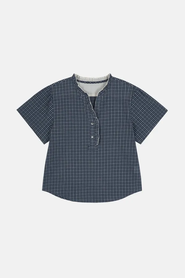SLOW FRILL BLOUSE_check navy