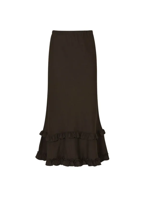 Unbar Frill Maxi Skirt (Brown)