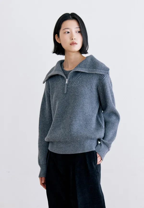 HALF JOIN ZIP-UP KNIT - GRAY