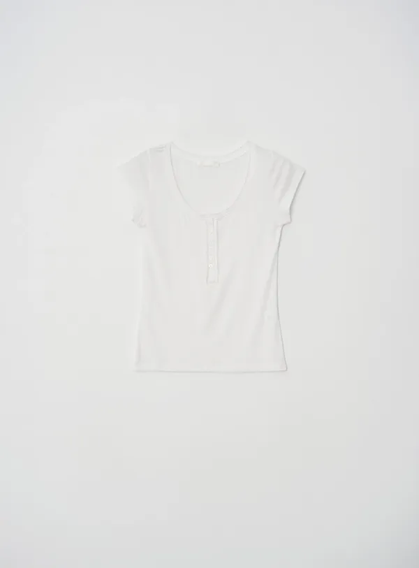 [4TH]Mellow button tee(2color)