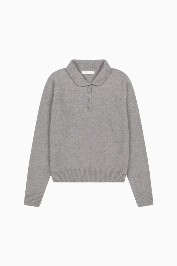 RACCOON COLLAR WOOL KNIT, ASH GRAY
