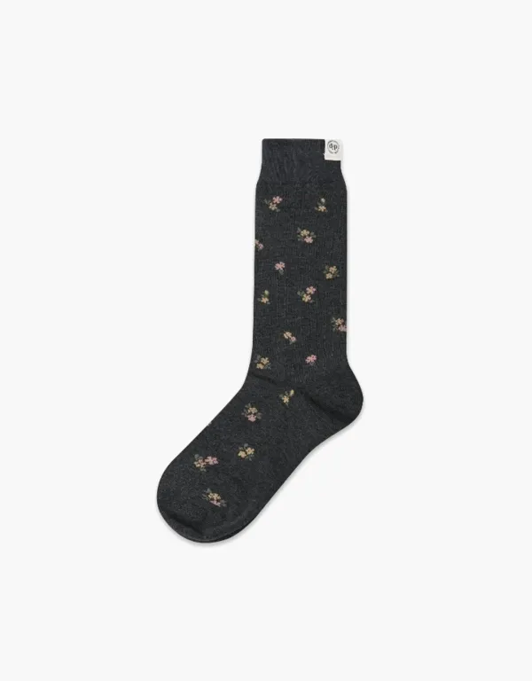 flower pattern socks - charcoal