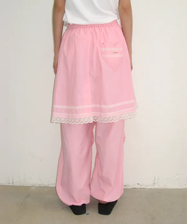 LACE POINT SKIRT LAYERED JOGGER PANTS PINK
