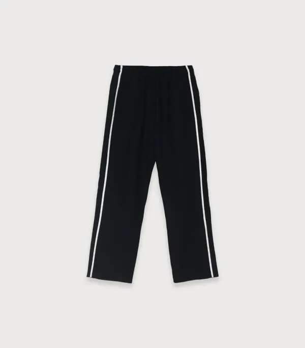 4th )Sheer silky track pants - black