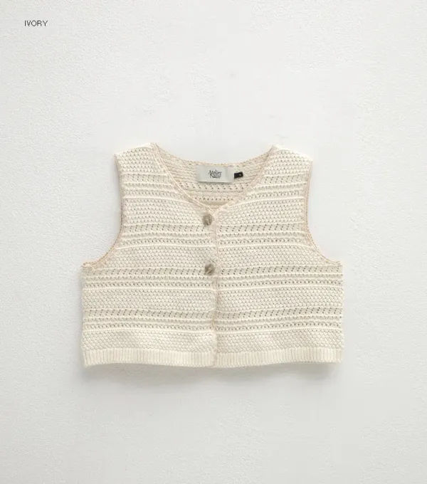 (VT-0262)LEV CROCHET CROP KNIT VEST