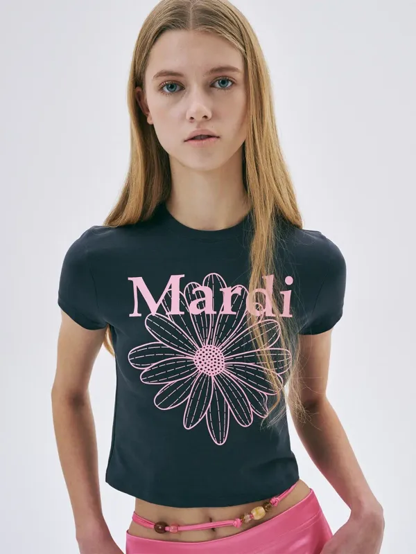 [6/4 순차배송] CROPPED TSHIRT FLOWERMARDI_CHARCOAL PINK