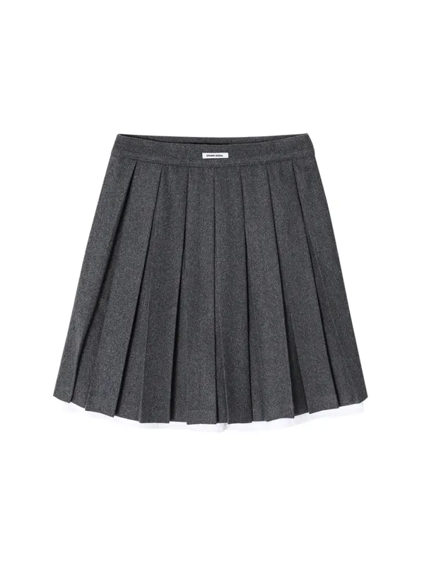 LAYERED WOOL PLEATS SKIRT_GREY