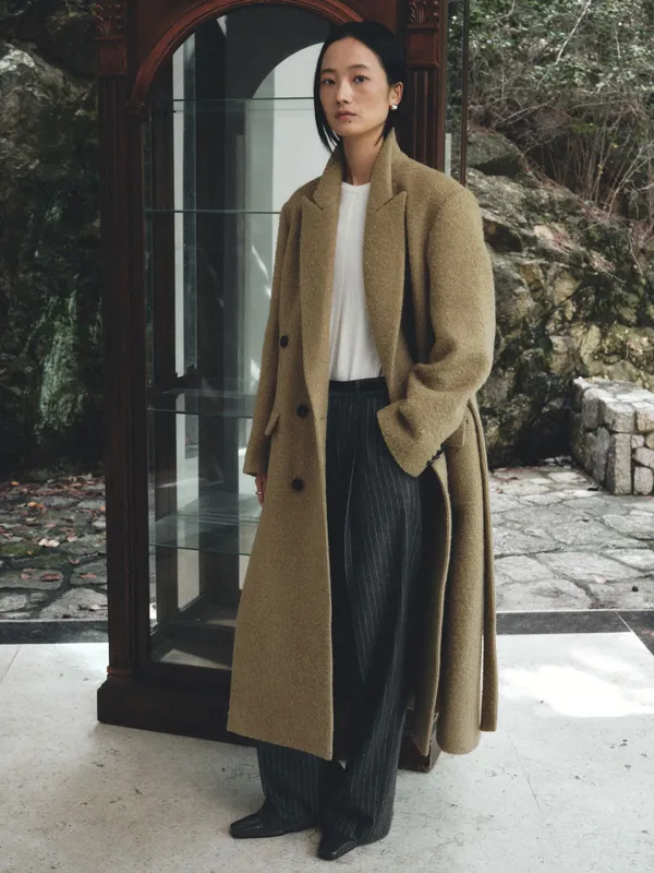STRUCTURE Oversized Alpaca Boucle Wool Double-Breasted Coat_Mocha