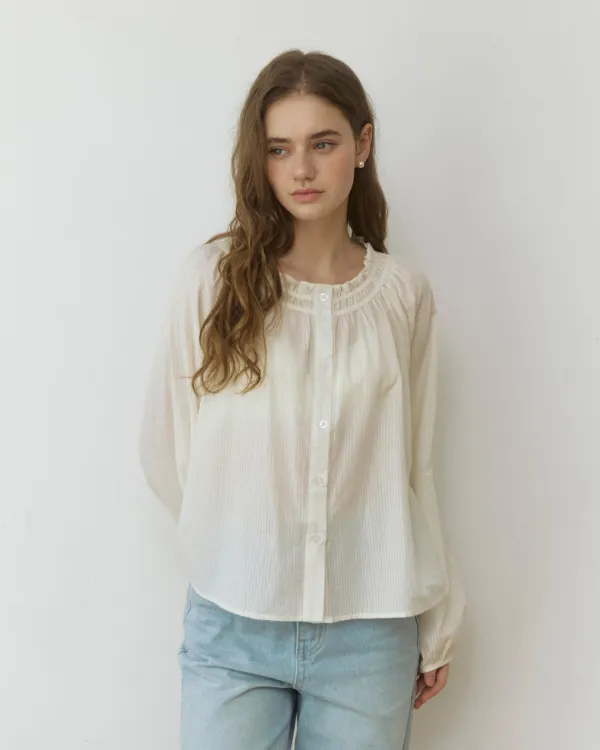 Breeze frill jacquard blouse - cream
