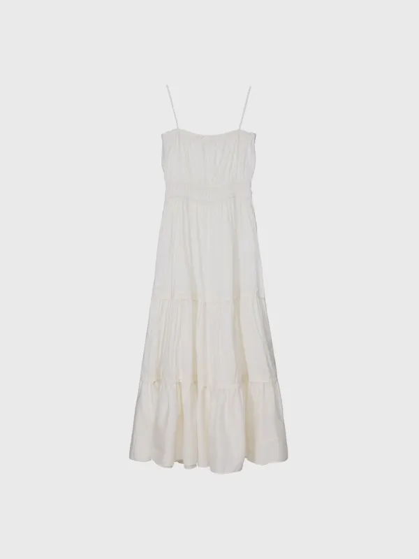 Lightweight cotton tiered maxi dress (ivory / dark gray)