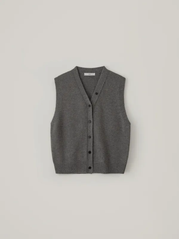 Wool V-Neck Knit Vest - Gray