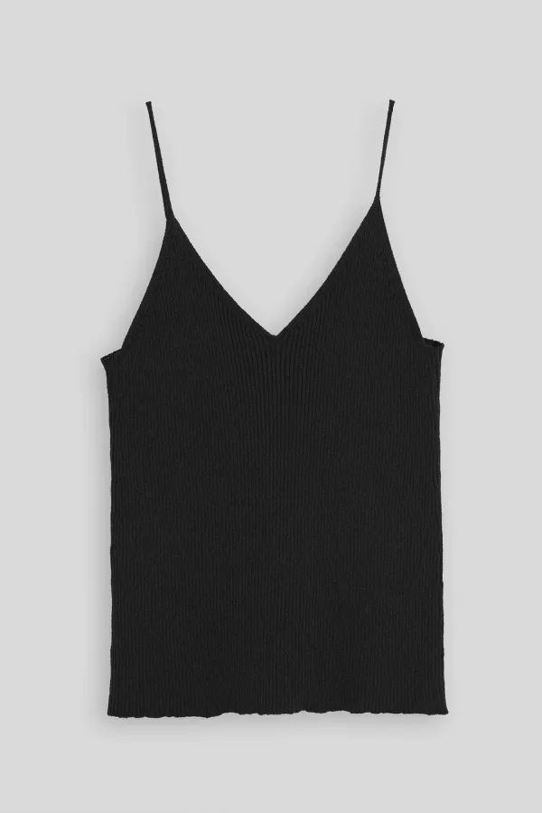4TH / Esme rib-knitted cami (Black)