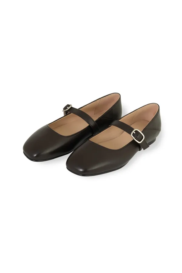 W Leather Mary Jane Shoes, Dark Brown