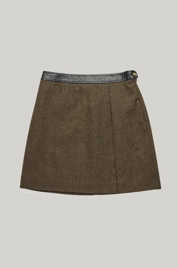 LEATHER POINT A-LINE MINI SKIRT BROWN CHECK