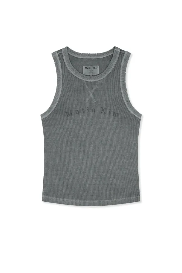 DISTRESSED SLEEVELESS LOGO TOP IN LIGHT GREY