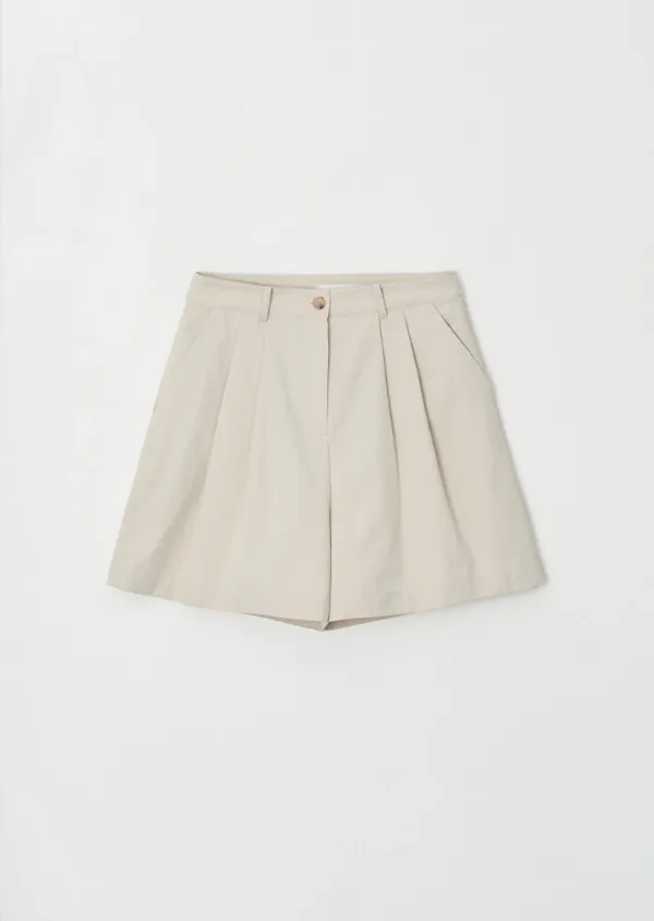 cotton double pintuck shorts-beige