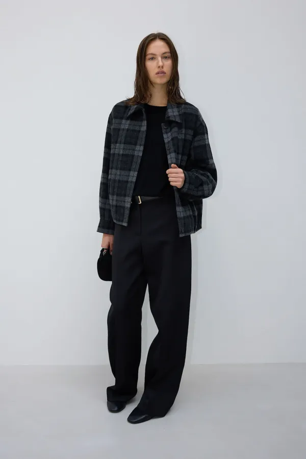 Brushed check wool hybrid Jacket_ charcoal