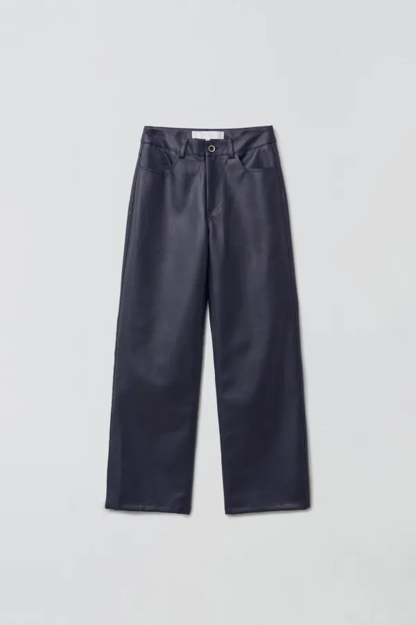 LEATHER STRAIGHT PANTS_NAVY