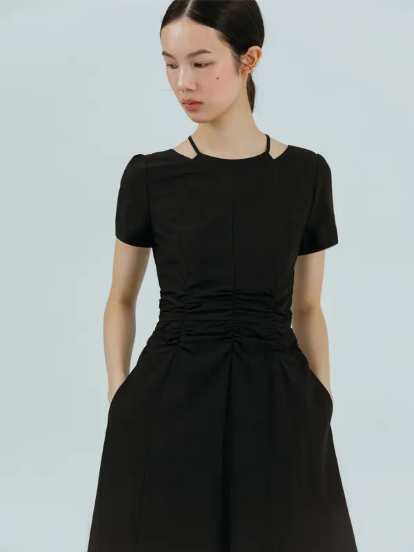 Double Neck Cut-Out Dress, Black