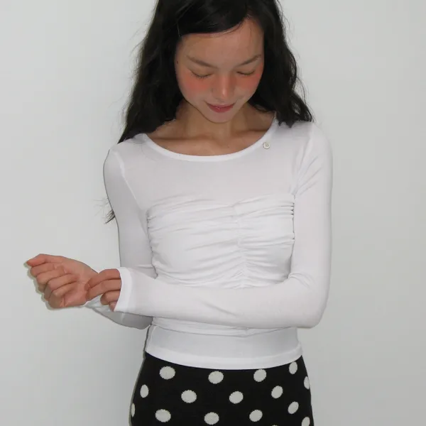 SHIRRING BUSTIER LONG SLEEVE T SHIRT WHITE