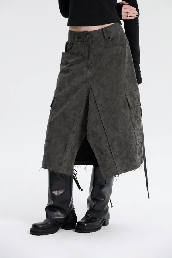 Camo Bermuda Cargo Skirt [ Khaki ]