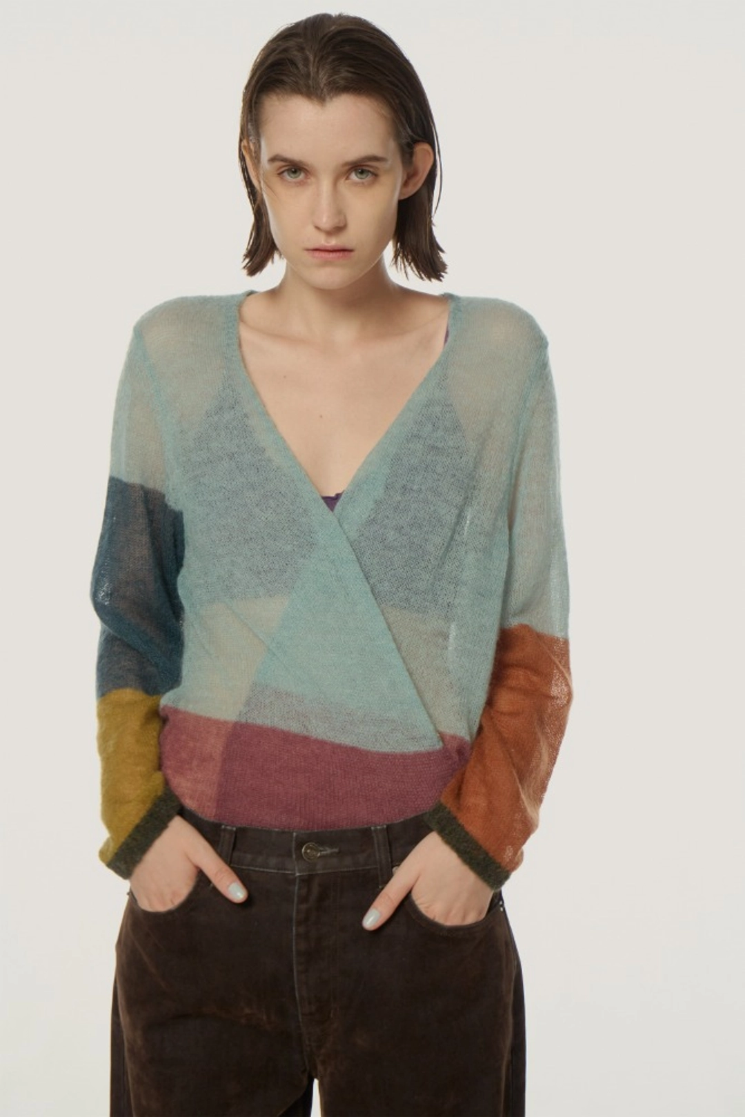 더일마 Edith Color-Block Cardigan mint 상품 이미지 1