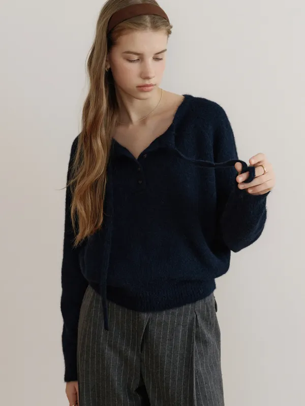 comos 1646 henley neck string knitwear (navy)