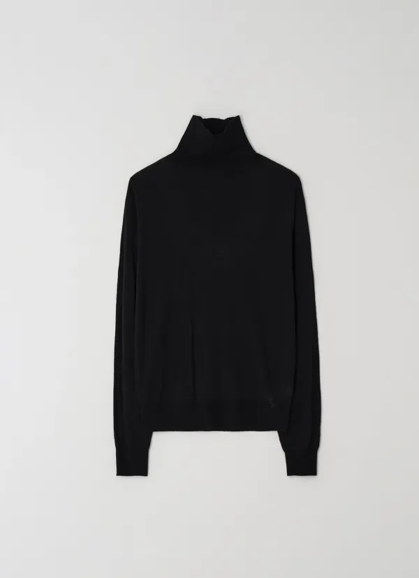 PLAIN SEE-THROUGH TURTLENECK KNIT - BLACK