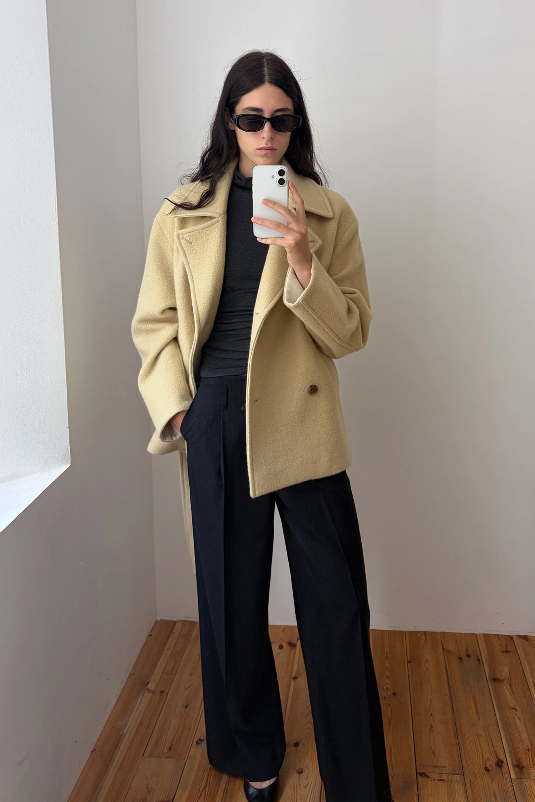 엔오르 PLEATED STRIPED WIDE-LEG PANTS - DARK GREY 상품 이미지 2