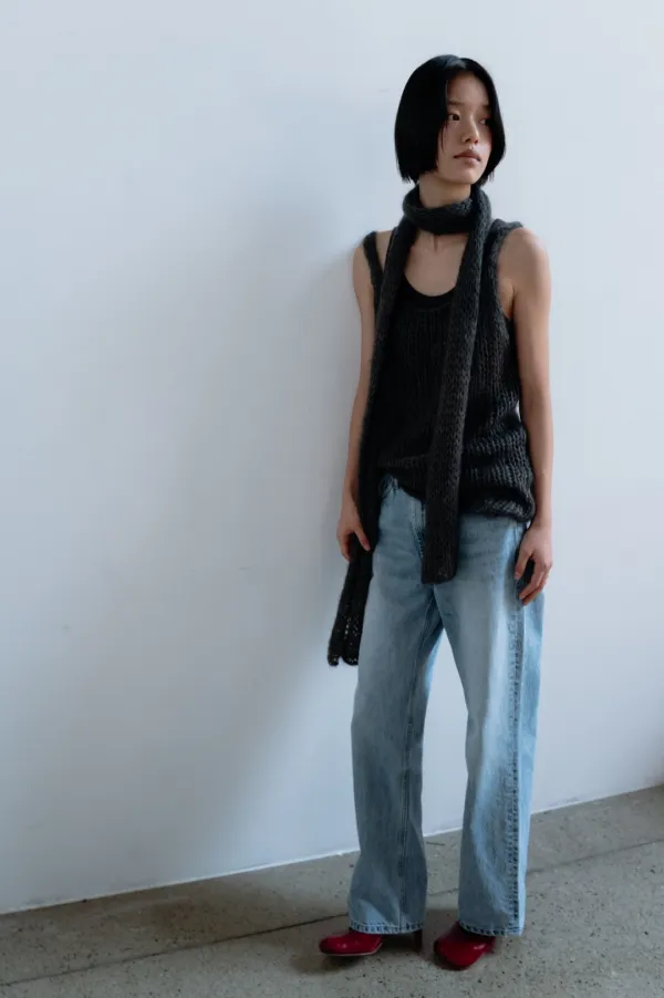 Mohair Muffler (Light Beige / Chacoal Gray)