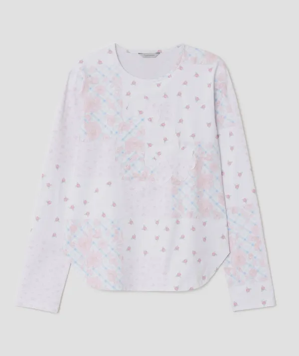 [3차] Flower Appliqué Curve Top [Pink]