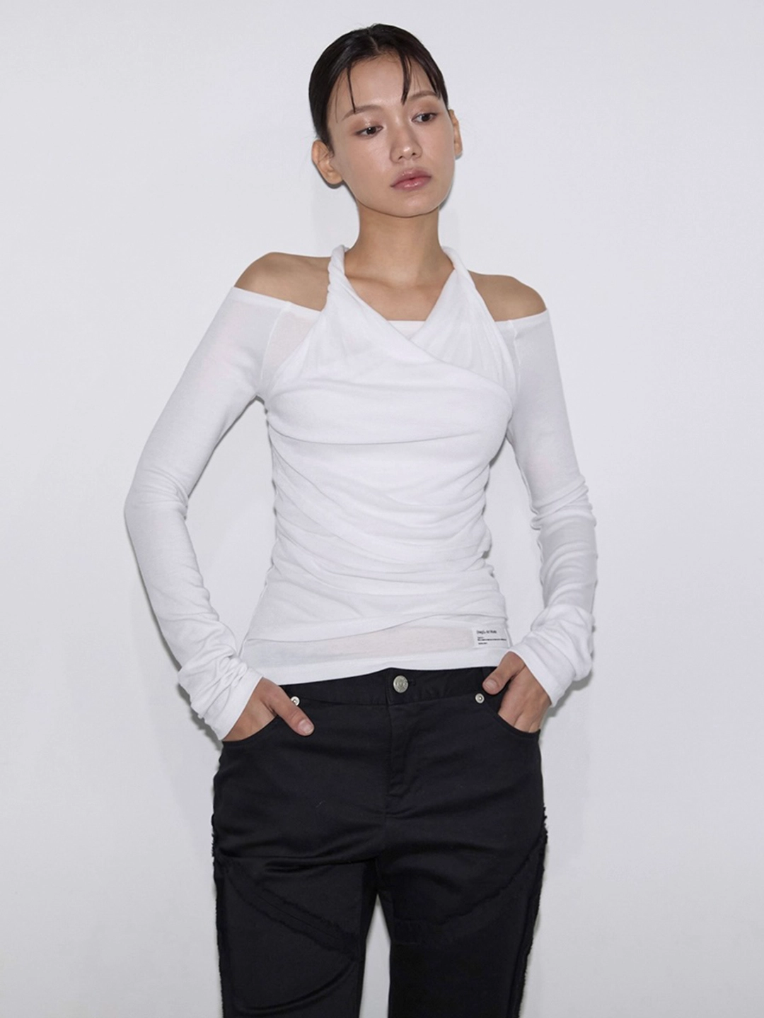 이네기 [2nd Reorder] Double Layered Halter Top (white) 상품 이미지 2