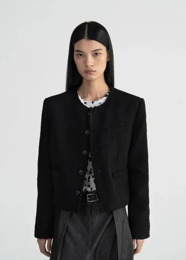 PURE COLLAR TWEED JACKET - BLACK