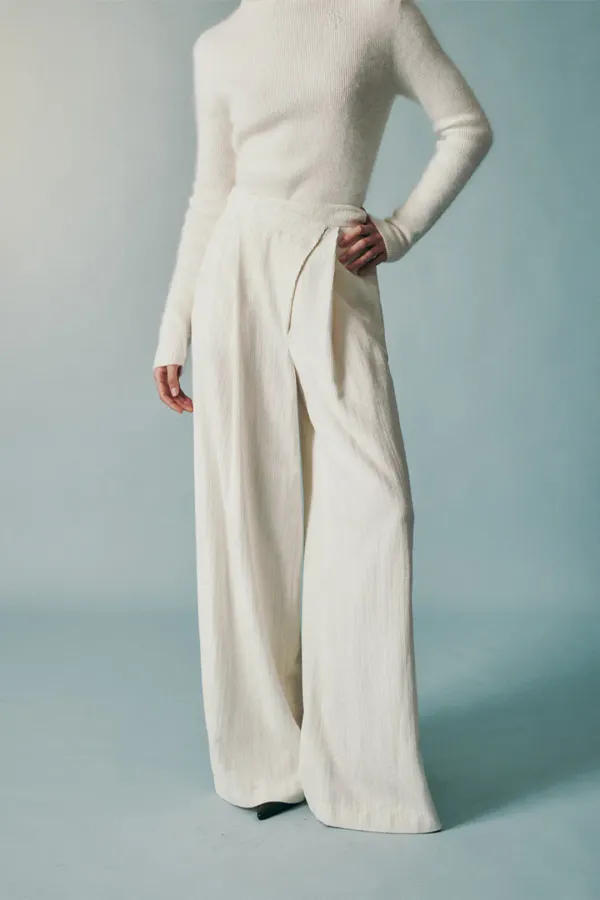WOOL BLEND CORDUROY WIDE PANTS IVORY