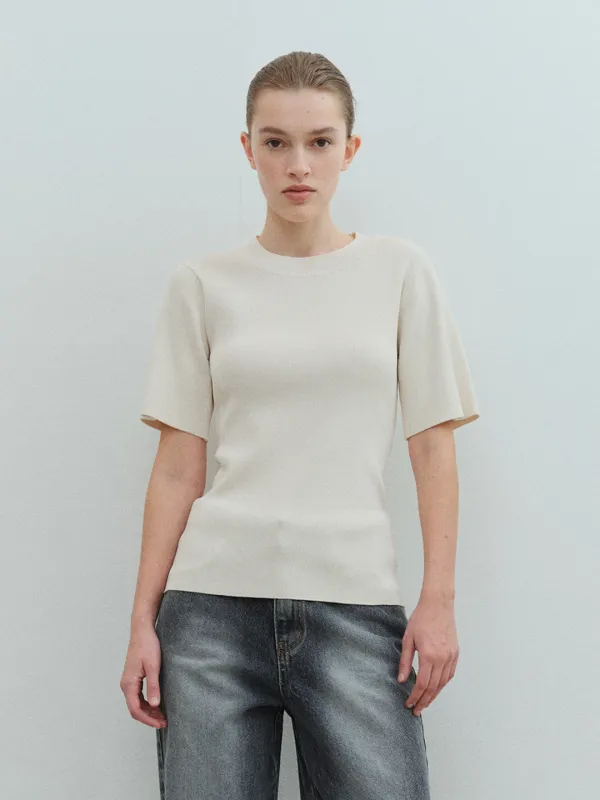 TVS SILM FIT HALF SLEEVE KNIT TOP_IVORY