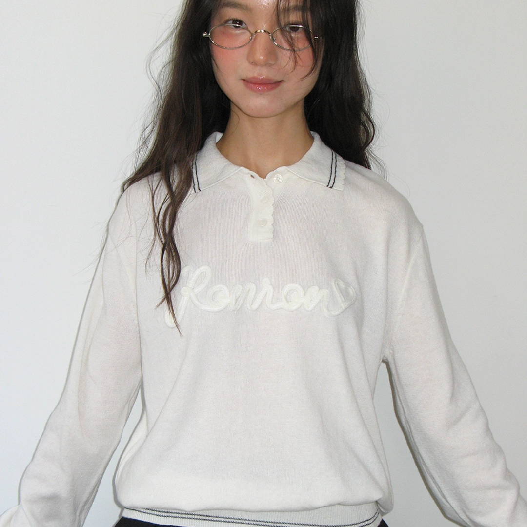 론론 HAND MADE LOGO COLLAR KNIT PULLOVER IVORY 상품 이미지 1