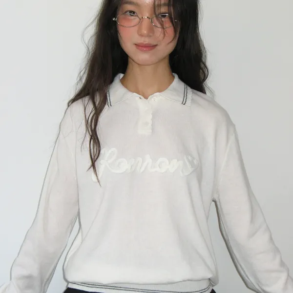 HAND MADE LOGO COLLAR KNIT PULLOVER IVORY
