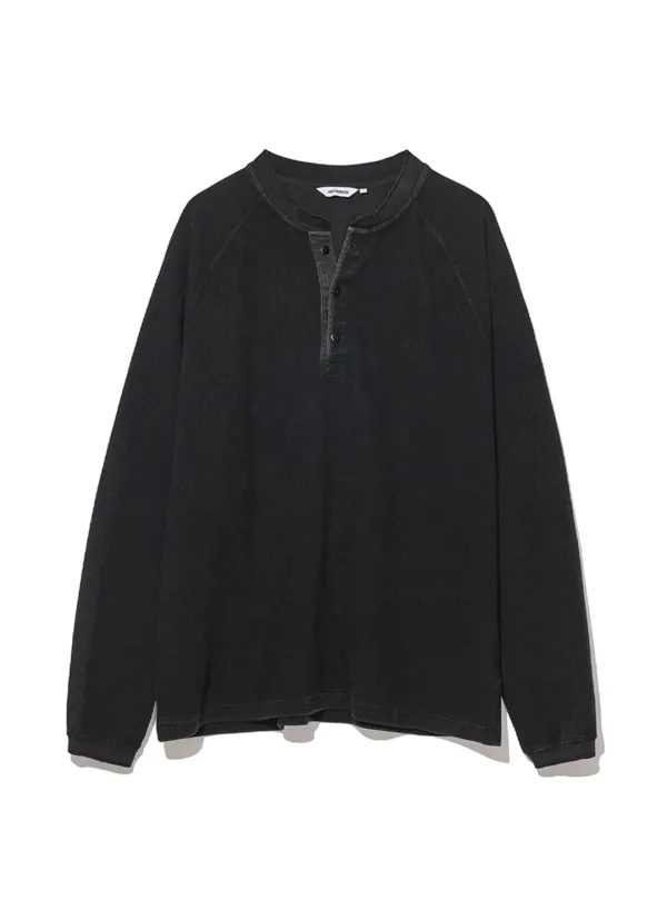 Waffle Henley Long Sleeve_Black