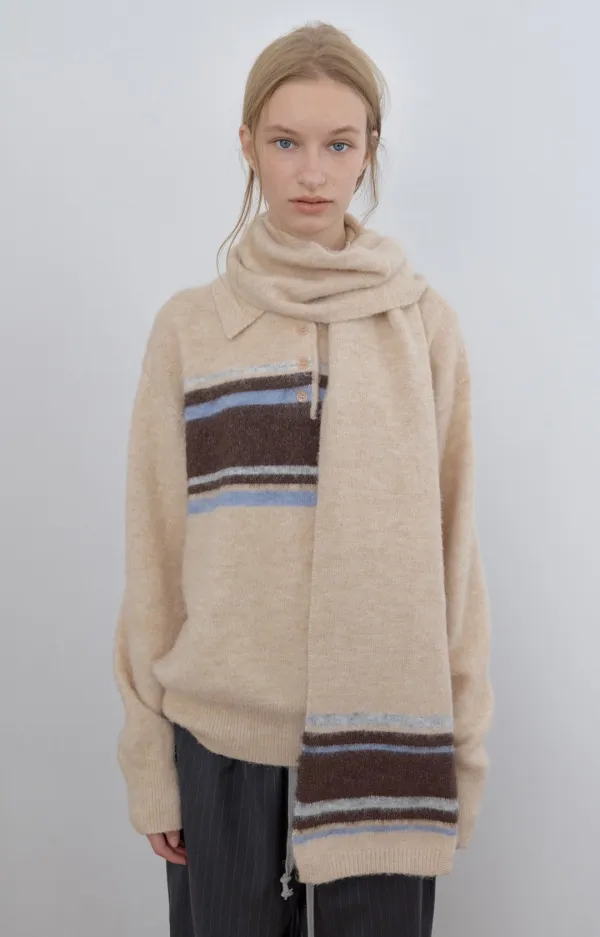 MULTI STRIPE MUFFLER, SALMON BEIGE