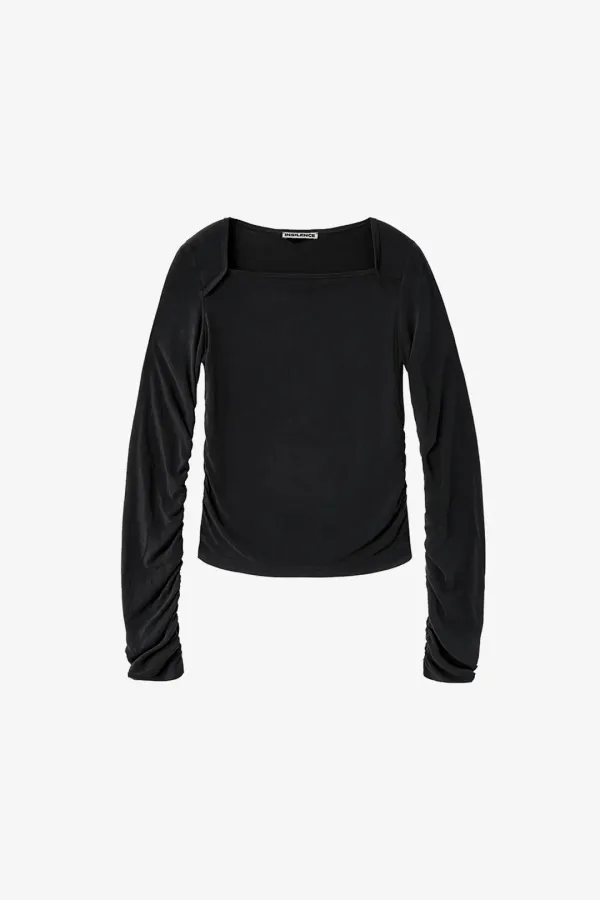 스퀘어넥 셔링 탑 BLACK