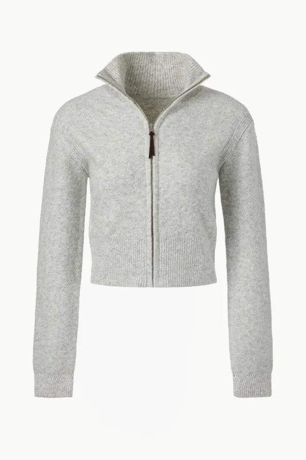 Wool Blend High-neck Zip-up Sweater, Light Gray