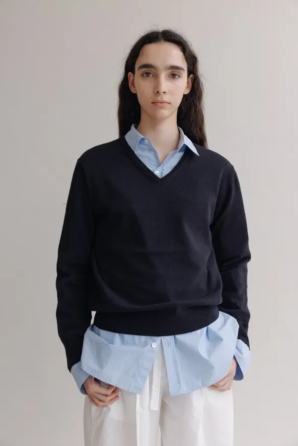 Cotton v-neck knit (D/navy)