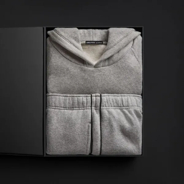 Men's Cozy Hooded Sweatshirt & Cozy Sweat Pant With Piping Gift Set - Heather Grey