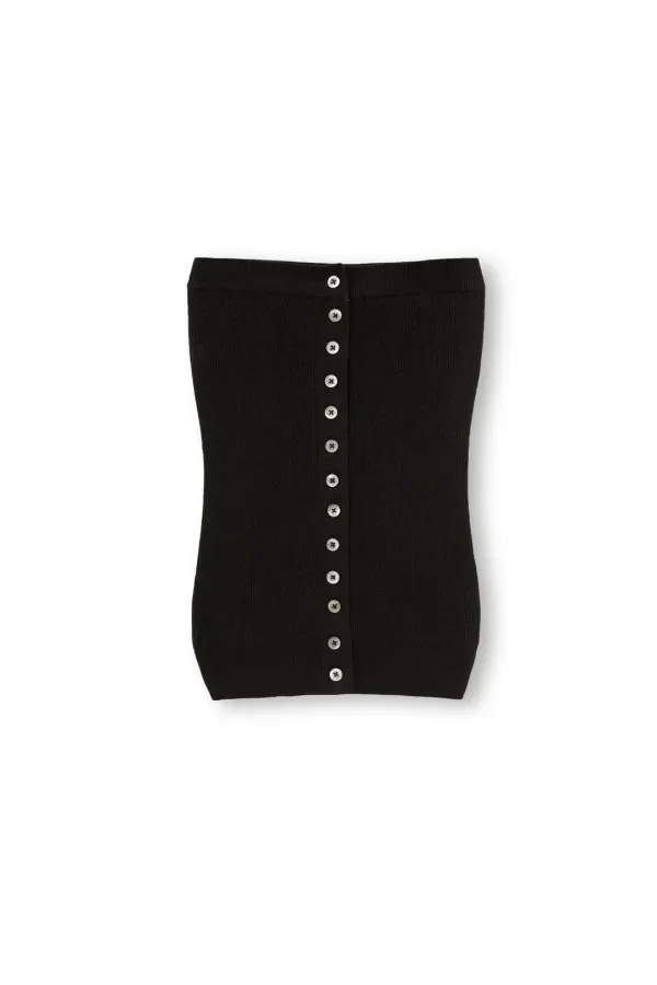 W Button Knit Bustier, Black