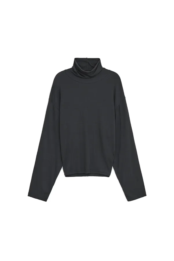 WOOL TURTLE NECK LONG SLEEVE TOP, CHARCOAL