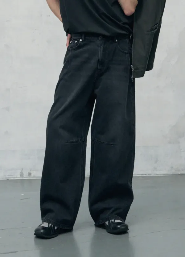 벌룬핏 와이드 데님 팬츠 [BLACK]