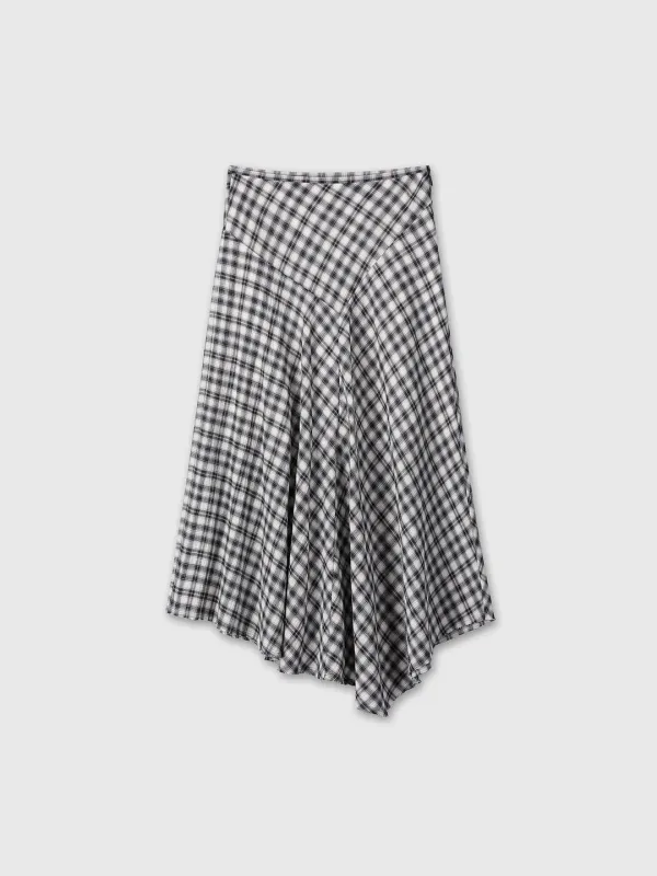 (W) COTTON CHECK PATCHWORK SKIRT_ BLACK CHECK