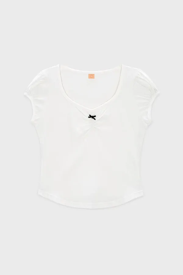 Round Shirring T-Shirt (White)